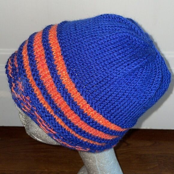 Blue & orange knit yarn beanie cap - Picture 4 of 5